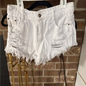 SHEIN White Frayed Jean Shorts
